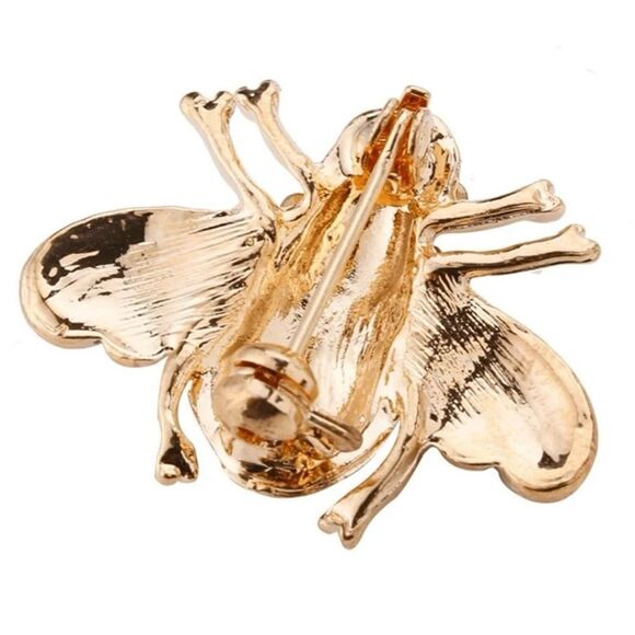 Cottagecore Bee Brooch Gold and Black Tone, Sparkling Jewel accents - Picture 4 of 6